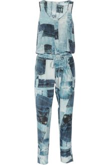 Emma Cook Hannah Denim-print Silk and Cotton-blend Jumpsuit - Lyst