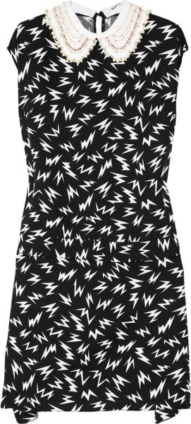Miu Miu EmbellishedCollar Printed Crepe Dress in Black - Lyst