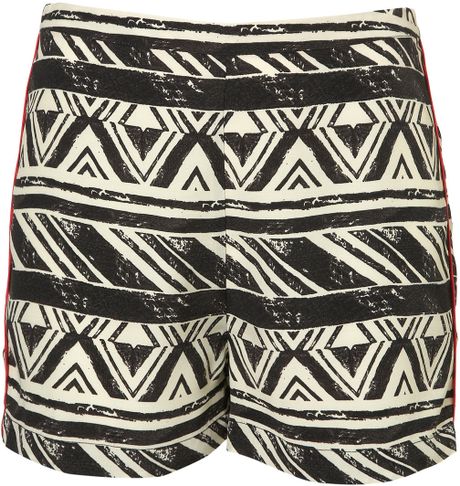 Topshop Aztec Flat Front Shorts in Black - Lyst