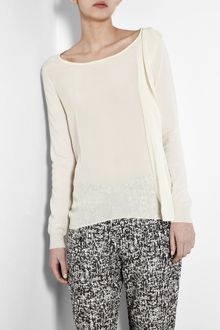 3.1 Phillip Lim Cream Silk Front Merino Knit Jumper - Lyst