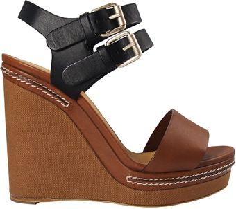 Chloé Canvas Wedge Leather Sandal - Lyst