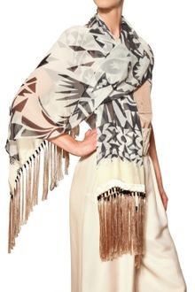 Etro Swarovski Fringed Silk Chiffon Scarf - Lyst