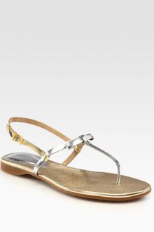 Fendi Two-tone Metallic Leather Slingback Thong Sandals - Lyst