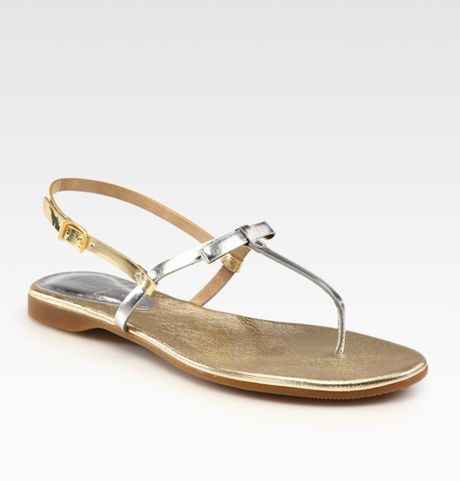 Metallic Multicolor (silver) Lyst   Sandals  flat Thong metallic silver Slingback slingback in sandals Leather thong