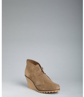  Taupe Suede Fanetta Lace Up Wedge Ankle Boots 