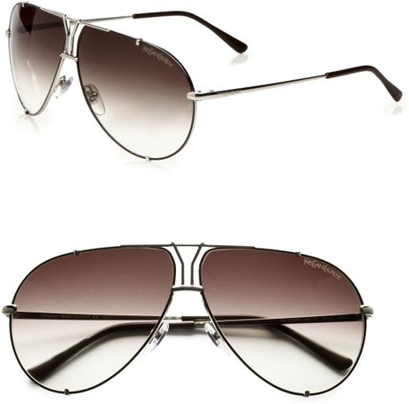 Yves Saint Laurent Logo Accented Metal Aviator Sunglasses in Brown - Lyst