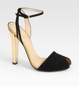  Delphine Suede and Metallic Leather Sandals 