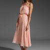Halston Heritage Peasant Halter Gown in Bisque/silver in Pink (bisque & silver) - Lyst
