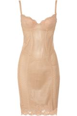 La Perla Lace-trimmed Perforated Leather Corset Dress