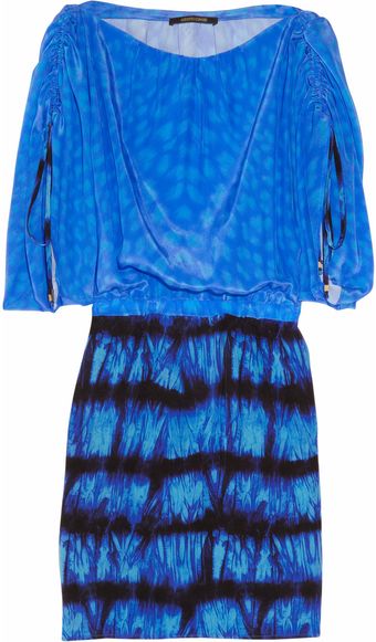 Roberto Cavalli Printed Ruched Silk Crepe De Chine Dress - Lyst