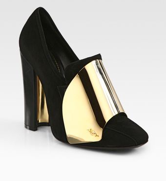 Yves Saint Laurent Suede Metal-plated Loafer Pumps - Lyst