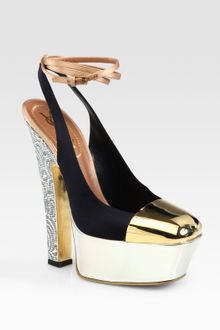 Yves Saint Laurent Tie-up Satin Suede & Patent Leather Platform Pumps - Lyst