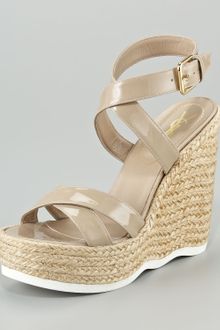 Yves Saint Laurent Patent Ankle-wrap Wavy-wedge Espadrille - Lyst