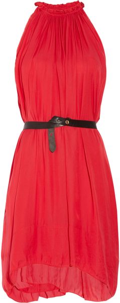 Isabel Marant Fly Gathered Washedgeorgette Dress in Red - Lyst