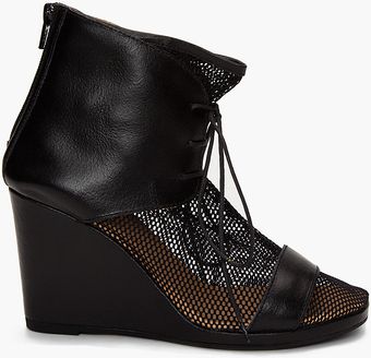  Laceup Mesh and Leather Wedge Ankle Boots 