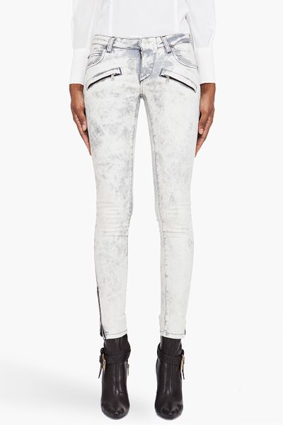 Pierre Balmain White Washed Zip Jeans in White - Lyst
