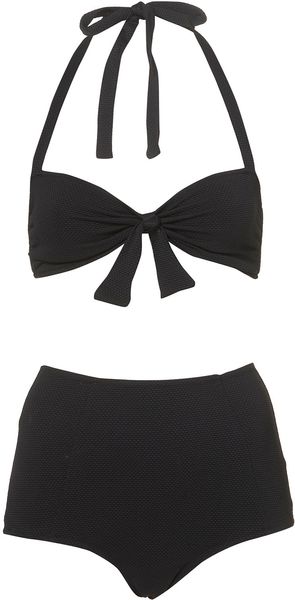 Topshop Black Textured Big Pant Bikini - Lyst