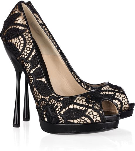 Alexander Mcqueen Lacecovered Pumps in Black - Lyst