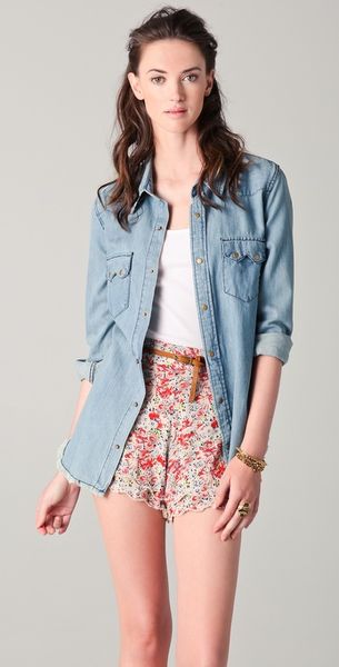 Free People True Grit Denim Top in Blue (chambray) - Lyst
