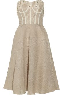 Lela Rose Appliquéd Textured-organza Bustier Dress - Lyst