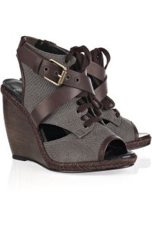Pierre Hardy Canvas and Leather Wedge Sandals - Lyst