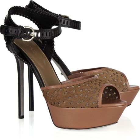 Sergio Rossi Leather and Calfhair Sandals in Brown - Lyst