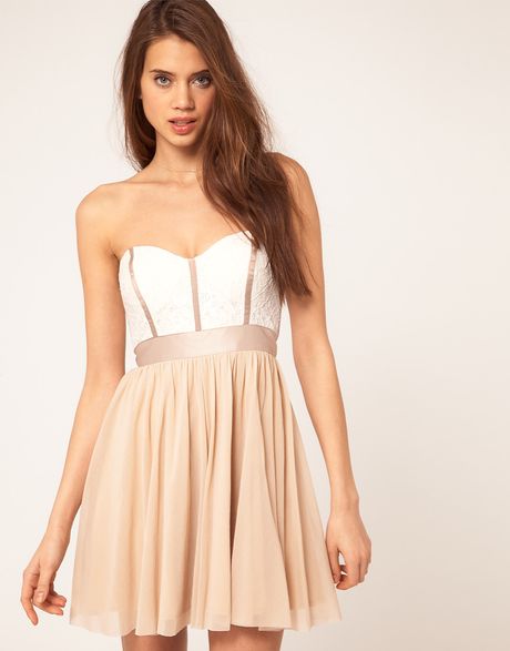 Asos Collection Skater Dress with Lace Bustier in Beige (cream) - Lyst