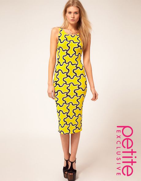Asos Collection Petite Exclusive Midi Dress in Squiggle Print in Yellow (multi) - Lyst