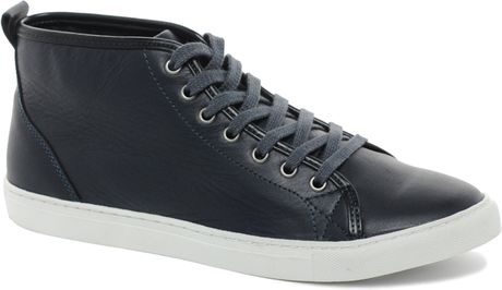Asos Asos Mid Top Leather Trainers in Black for Men (navy) - Lyst