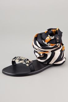 Avec Moderation Print Scarf Ankle Wrap Sandals - Lyst