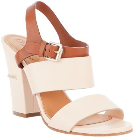 Chloé Block Heel Sandal in Beige - Lyst