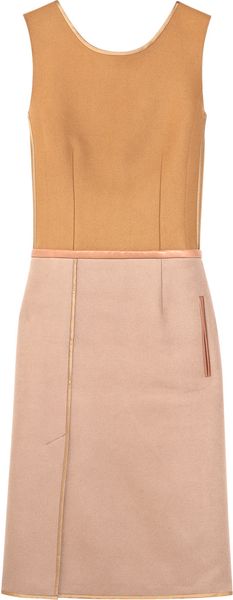 Chloé Leathertrimmed Woolfelt Shift Dress in Brown - Lyst