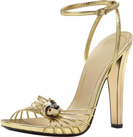 Gucci Lucille Metallic Cage Sandal in Gold - Lyst