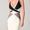 Hervé Léger Colorblock V Neck Dress in Black - Lyst