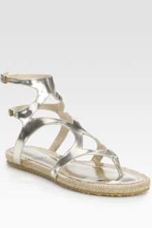 Jimmy Choo Peachy Metallic Leather Espadrille Thong Sandals - Lyst
