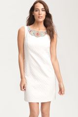 Laundry By Shelli Segal Beaded Collar Jacquard Dress