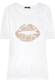 Markus Lupfer Lace Lip-embellished Cotton-jersey T-shirt - Lyst