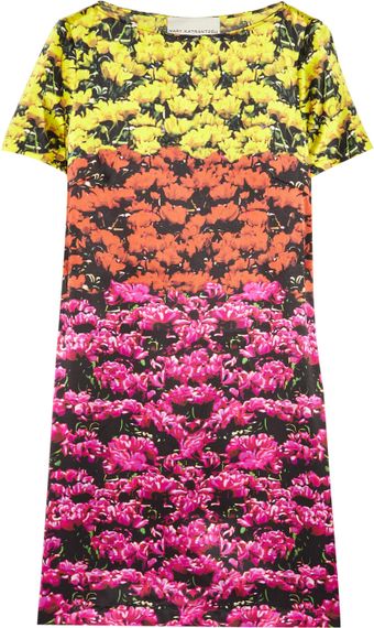 Mary Katrantzou Color-block Floral-print Silk-satin Dress - Lyst