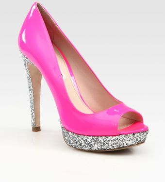  Glitter Patent Leather Peep Toe Platform Pumps 