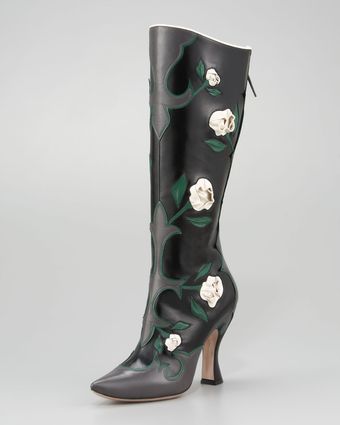  Tall Feather Rose Applique Boot 