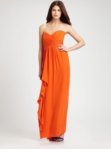 Nicole Miller Strapless Silk Chiffon Gown in Orange (blue) - Lyst