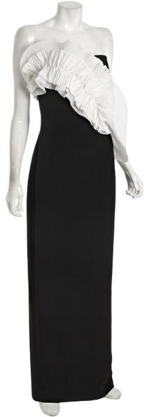  Black and White Strapless Bow Detail Gown 