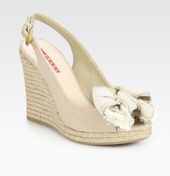 Prada Canvas Slingback Espadrille Wedge Sandals - Lyst