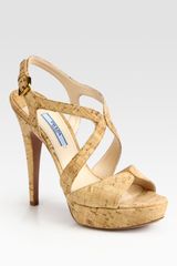 Prada Cork Multi Strap Platform Sandal