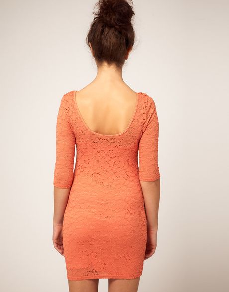 River Island River Island Lace Body Con Dress In Pink Coral Lyst 6737