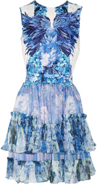 Roberto Cavalli Floral-Print Silk-Satin And Silk-Chiffon Dress - Lyst
