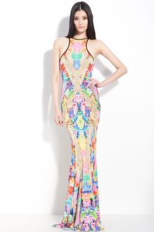 Roberto Cavalli Floral Wing Print Jersey Gown - Lyst