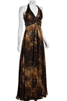 Theia Chocolate Splatter Print Silk Embellished Evening Gown - Lyst