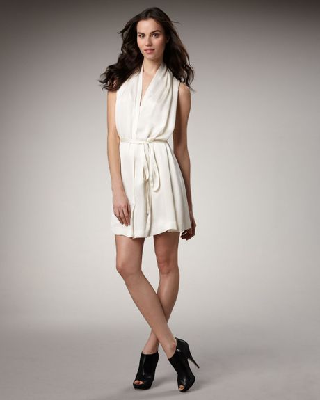Theory Deepv Wrap Dress in Beige (natural white) - Lyst