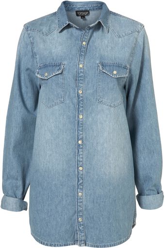 Topshop Oversized Denim Shirt - Lyst